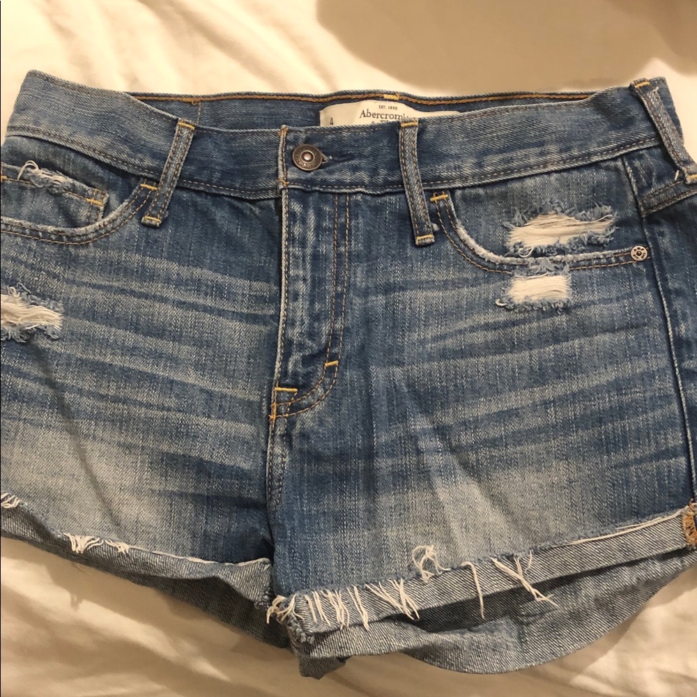 Abercrombie & Fitch Light Blue Distressed Denim Shortalls